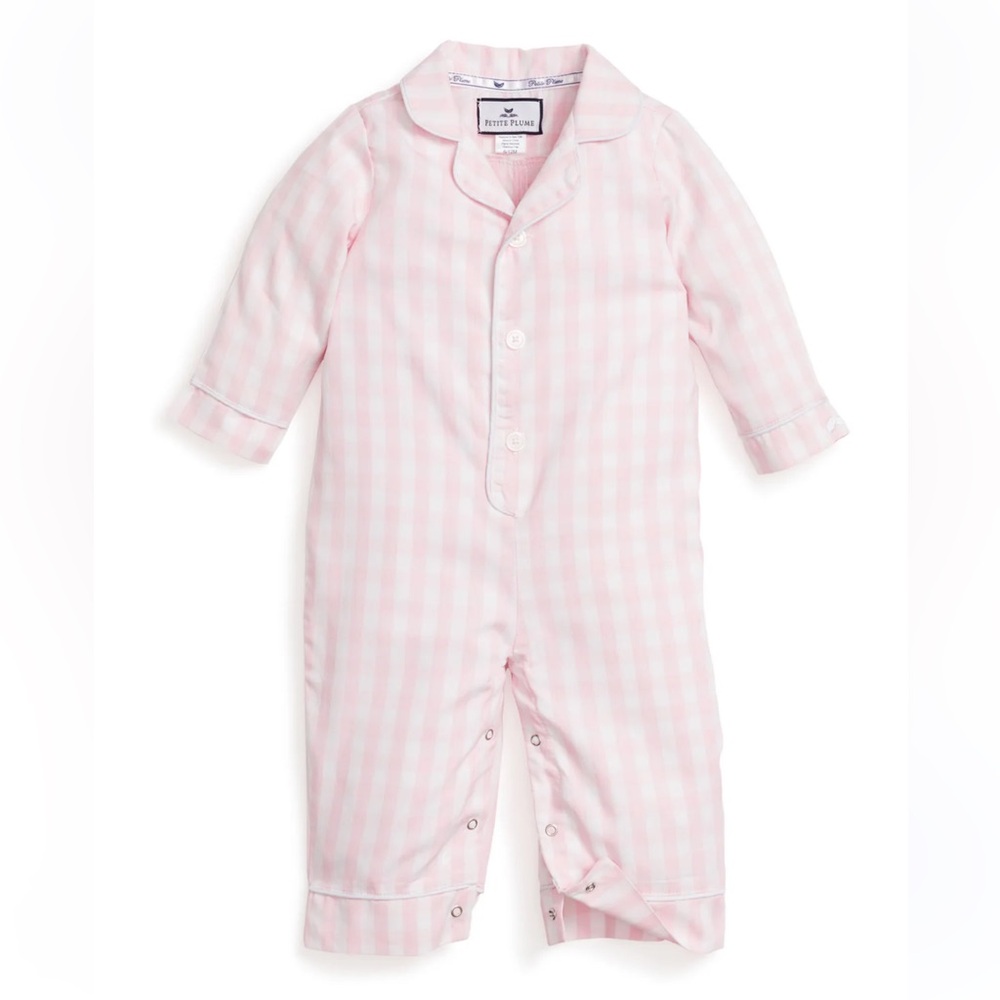 Petite Plume Pink Gingham Baby Romper Pajamas, Size 3-6 months